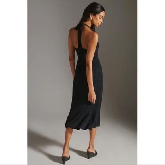 NEW Anthropologie Hutch Black Flirty Halter Corset Ruffle Midi Dress Large - Picture 5 of 9